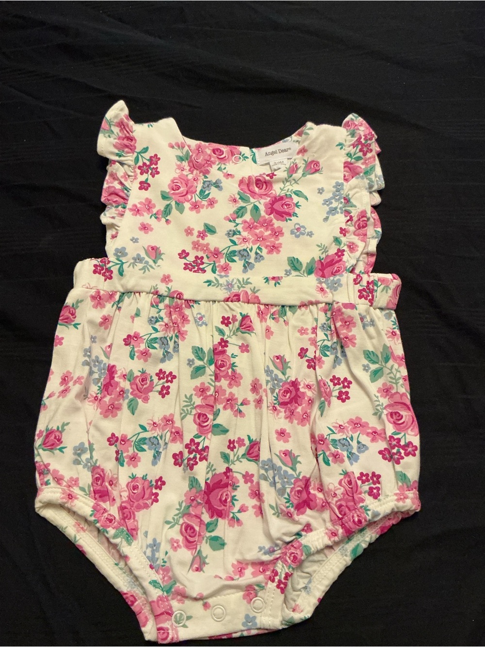 Angel Dear Cream Floral Baby Romper with Pink Rose Print